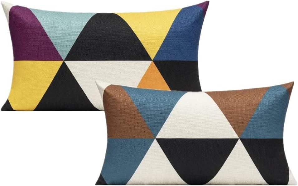 All Smiles Outdoor Throw Pillow Covers Fall Decor Patio 24x24 Set of 4 Colorful Modern Cushion Cases Cojines Couch Sofa Decoration Porch for Home Living Room Geometric Triangle Orange Yellow