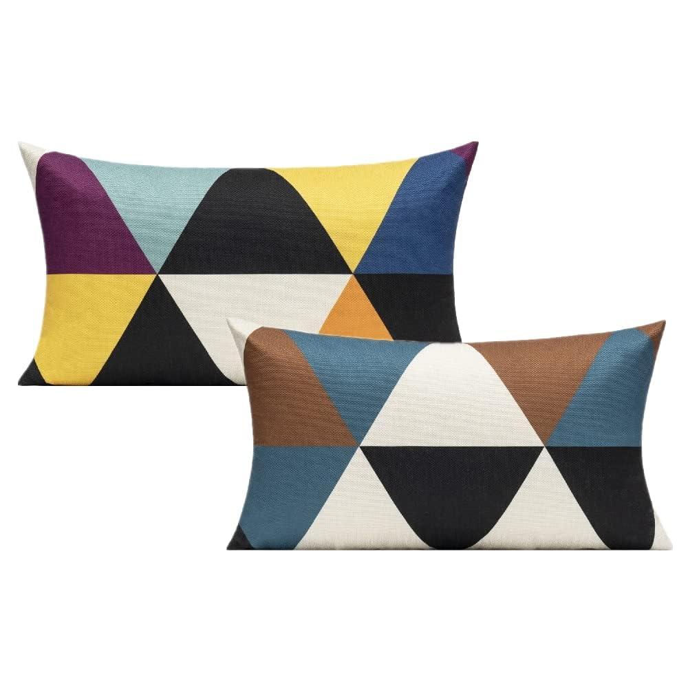 All Smiles Outdoor Throw Pillow Covers Fall Decor Patio 24x24 Set of 4 Colorful Modern Cushion Cases Cojines Couch Sofa Decoration Porch for Home Living Room Geometric Triangle Orange Yellow