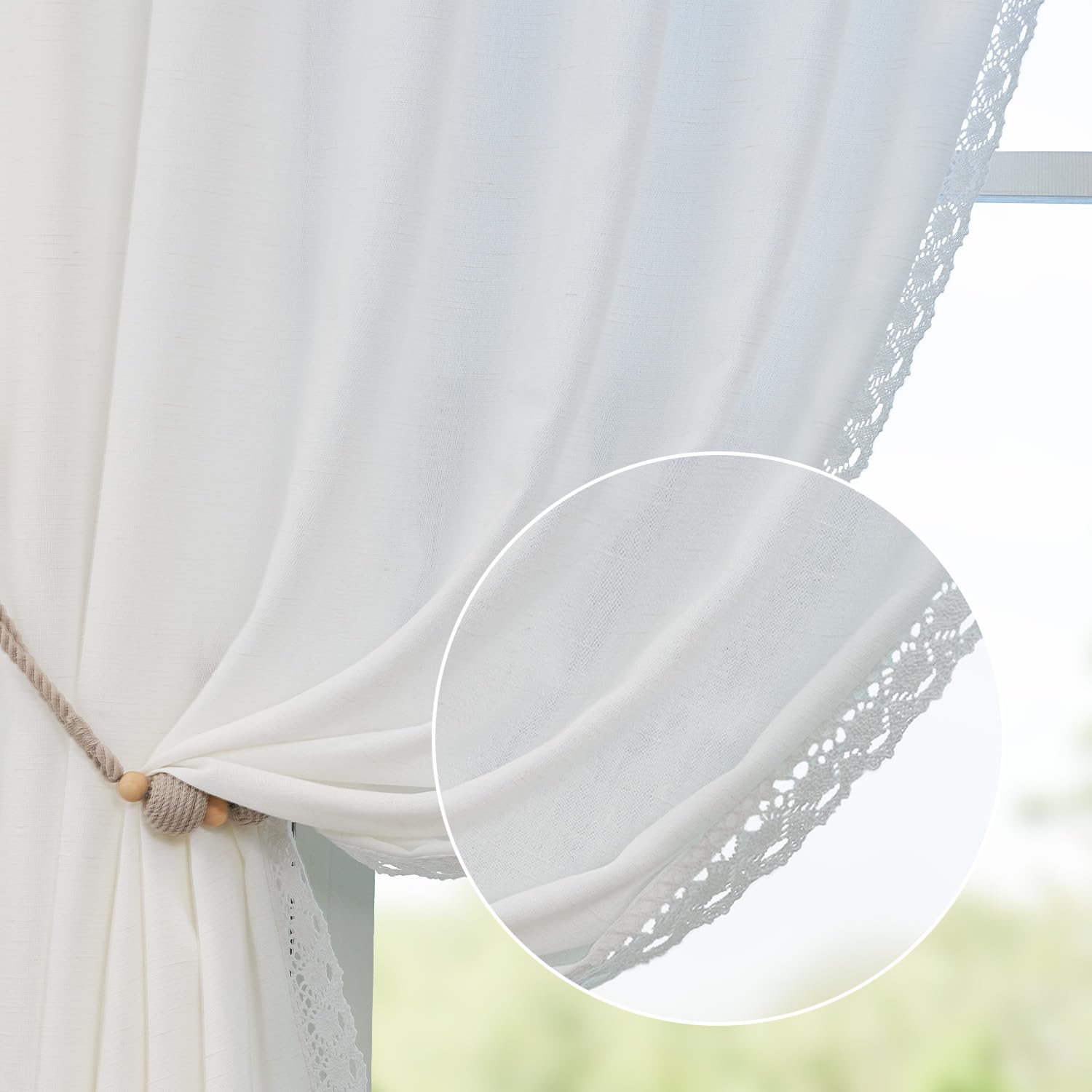 Linen Curtains for Living Room Bedroom 84 Inches Long Thick Linen Textured Beige Curtains Light Filtering Natural Semi Sheer Farmhouse Window Drapes, Country Rustic Drapes 2 Panels Back Tab/Rod Pocket