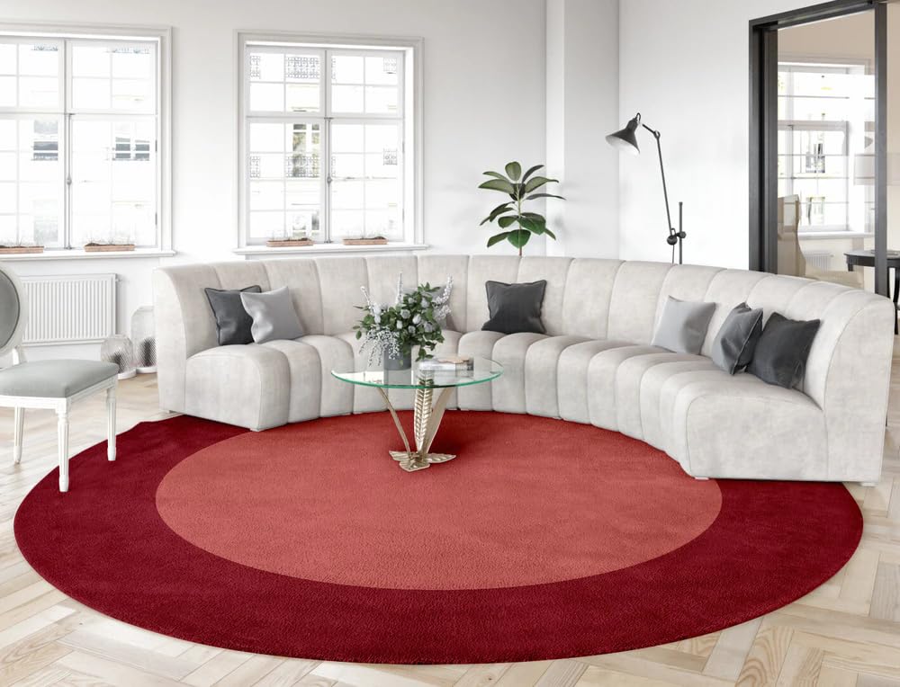 Minimalist Modern Round Area Rug 7ft Tan Brown Washable Large Round Rugs for Bedroom Living Room Diningroom Non Skid Circle Carpet Nordic Solid Decor Hallway Farmhouse Stain Resistant Floor Mat