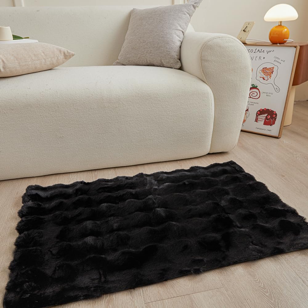 Coffee Rabbit Plush Rug 4'x6', Fluffy Shaggy Area Rug for Nursery & Kids Room, Faux Fur Carpet for Girls Bedroom, Living Room, Teen Decor