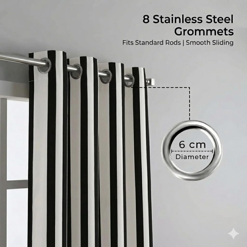 Cotton Curtains Long Durable Grommet with 2 panels 84 LengthX50 Width Inches Black/White|Sheer Backdrop Window Curtain|Livingroom|Bedroom|Kitchen Decor Soft Pre-Washed Semi Black-out| Shading Drapes