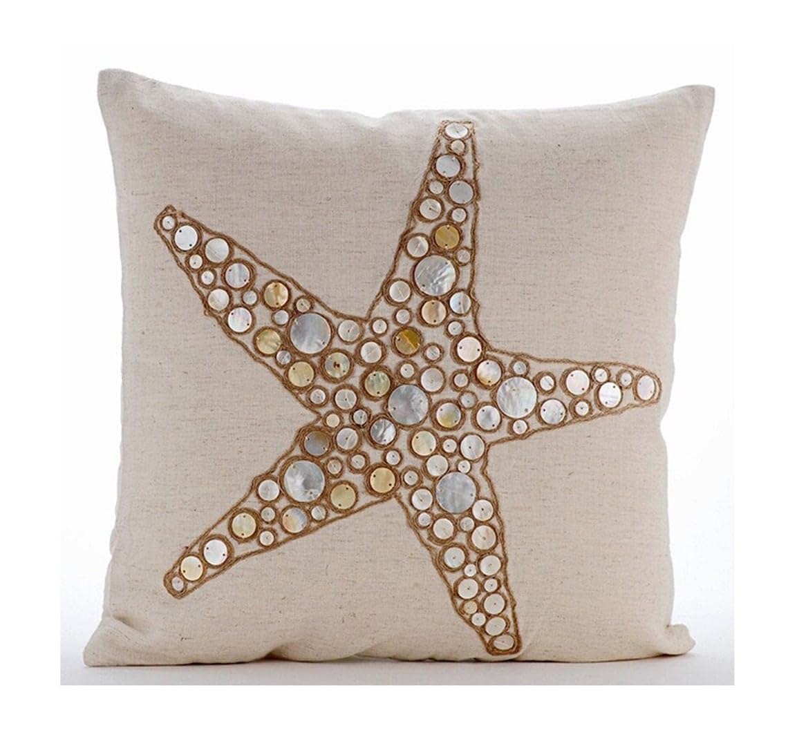 The HomeCentric Decorative Pillow Covers Beige Pack of 2, 20"x20" (50x50 cm) Linen Embroidery Cushion Covers for Sofa, Geometric Modern Style - Juliette