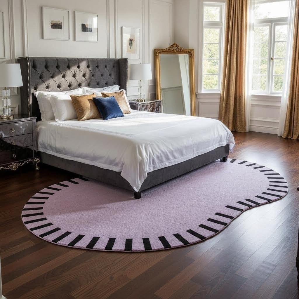 Nordic Style Abstract Shaped Lavender Purple Rug Modern Minimalist Non Slip Washable Area Rugs for Living Room Bedroom Kids Room Cozy Indoor Floor Decor Apartment Nursery Playroom Durable Carpet 7x10