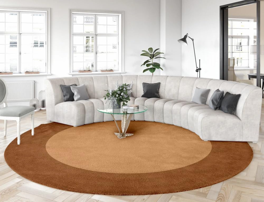 Minimalist Modern Round Area Rug 7ft Tan Brown Washable Large Round Rugs for Bedroom Living Room Diningroom Non Skid Circle Carpet Nordic Solid Decor Hallway Farmhouse Stain Resistant Floor Mat