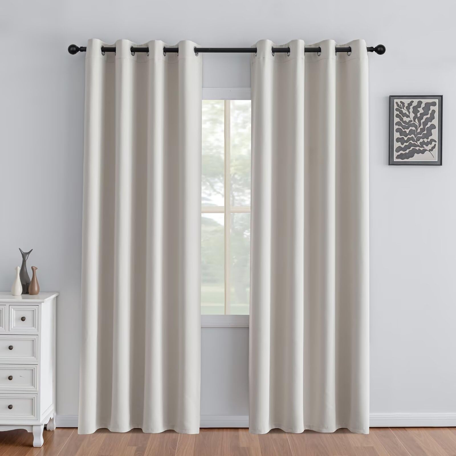 IGEMAEVE Cream Curtains 108 Inch Length 2 Panels Set, Light Filtering Curtains for Living Room 108 Inch Long, Grommet Energy Saving Semi Sheer Drapes for Bedroom Window(W52 x L108)