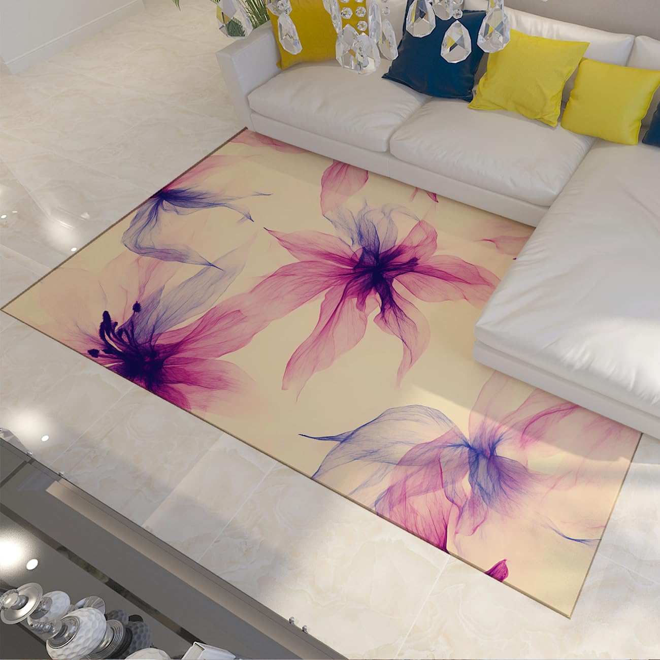 Abstract Line Area Rug 4×6ft, Foldable Stain Resistant Mat for Home & Office