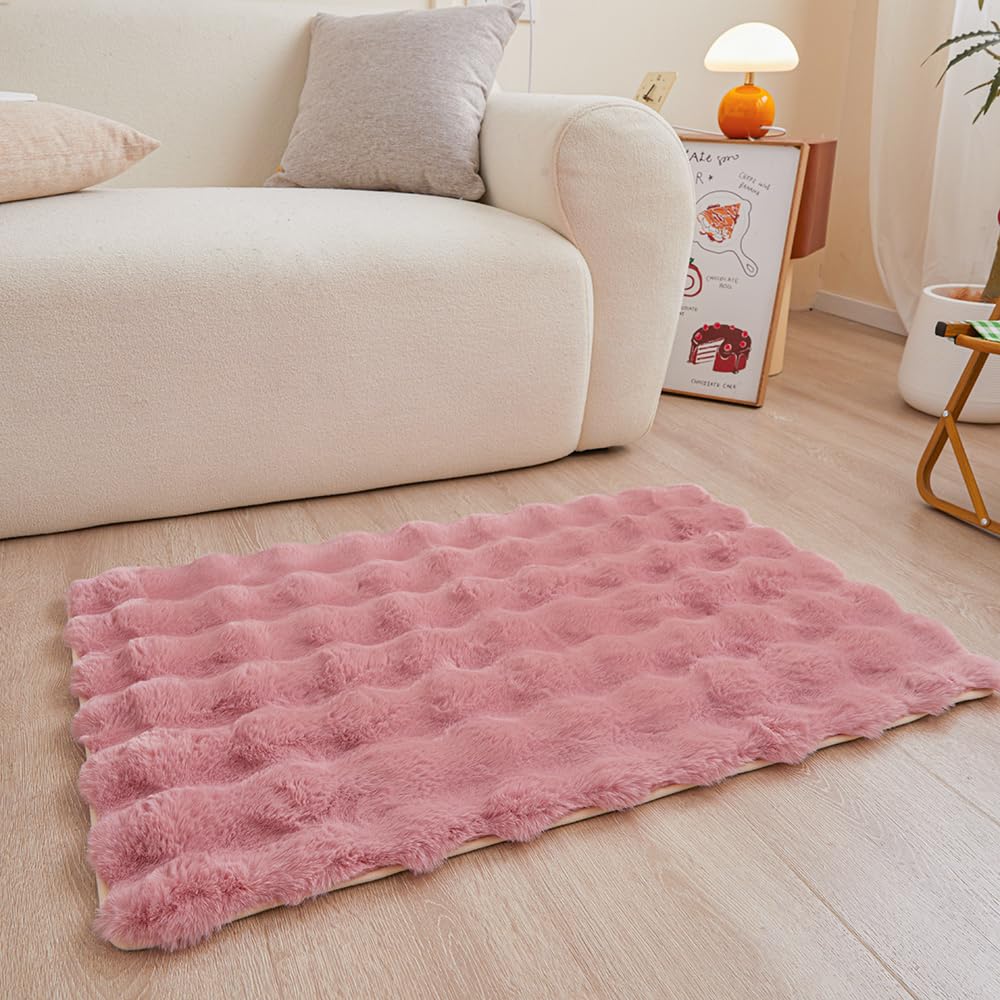 Coffee Rabbit Plush Rug 4'x6', Fluffy Shaggy Area Rug for Nursery & Kids Room, Faux Fur Carpet for Girls Bedroom, Living Room, Teen Decor