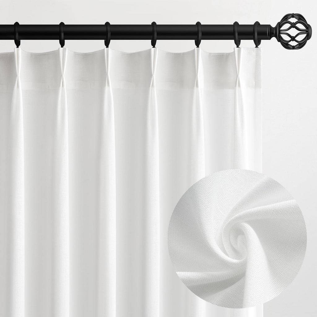 Topfinel 102 Inch Curtains 2 Panels Set,Two Packs Pinch Pleat Back Tab Linen Window Semi Sheer Privacy Thick Decorative Curtain Drapes for Living Room Bedroom,40x102 in Long,Ivory/Off White