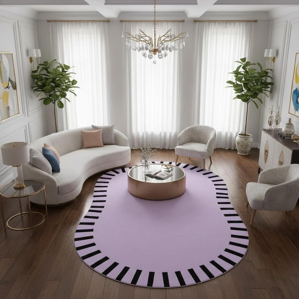 Nordic Style Abstract Shaped Lavender Purple Rug Modern Minimalist Non Slip Washable Area Rugs for Living Room Bedroom Kids Room Cozy Indoor Floor Decor Apartment Nursery Playroom Durable Carpet 7x10