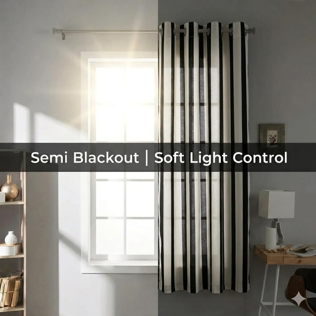 Cotton Curtains Long Durable Grommet with 2 panels 84 LengthX50 Width Inches Black/White|Sheer Backdrop Window Curtain|Livingroom|Bedroom|Kitchen Decor Soft Pre-Washed Semi Black-out| Shading Drapes