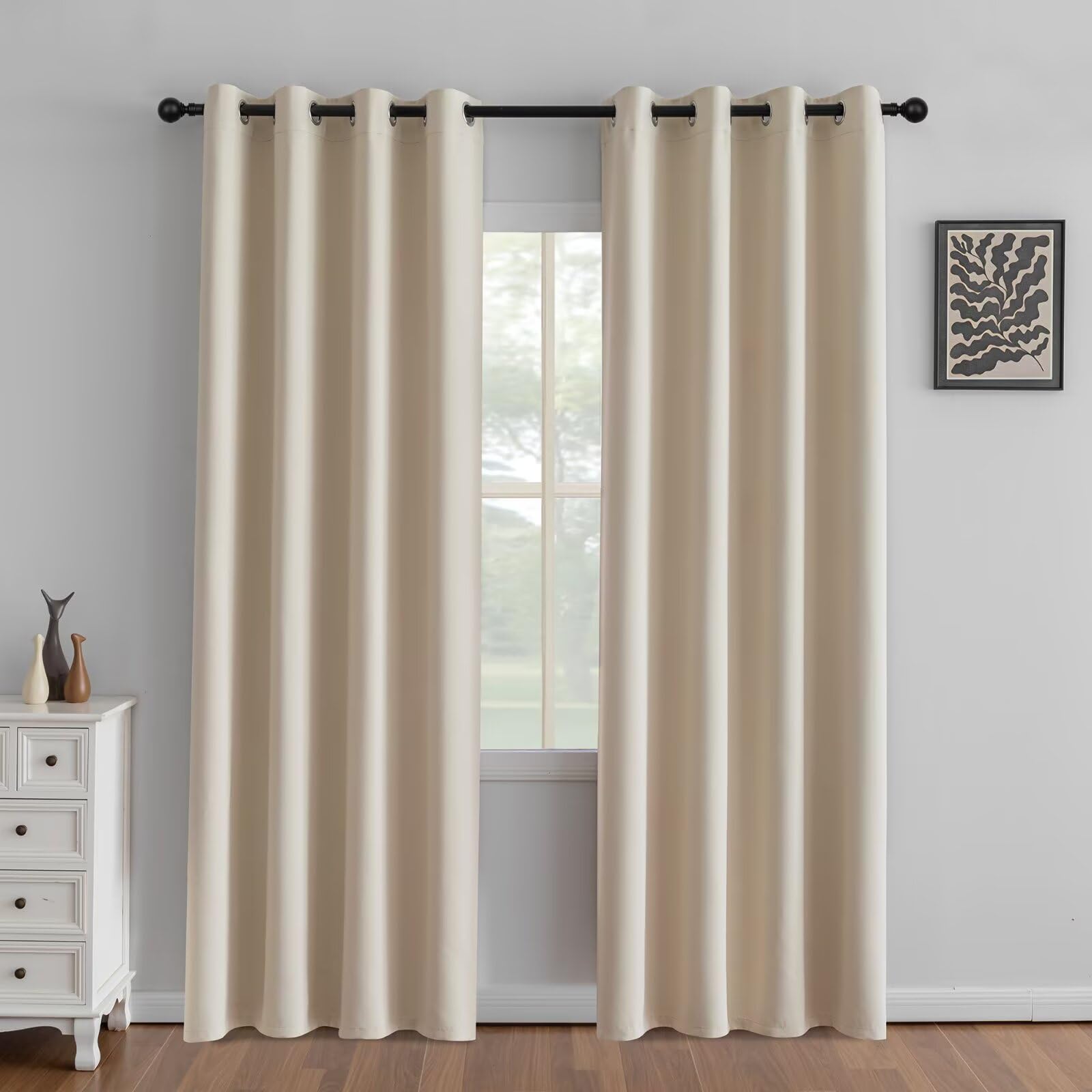 IGEMAEVE Cream Curtains 108 Inch Length 2 Panels Set, Light Filtering Curtains for Living Room 108 Inch Long, Grommet Energy Saving Semi Sheer Drapes for Bedroom Window(W52 x L108)