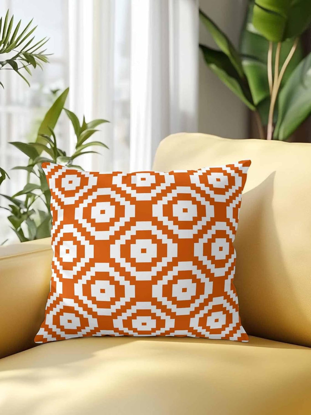 Throw Pillow 18x18 Inch, Orange White Geometric Waterproof Outdoor Pillow Covers with Insert, Modern Abstract Art Decorative Pillowcase Cushion Cases for Patio, Couch, Sofa, Bed