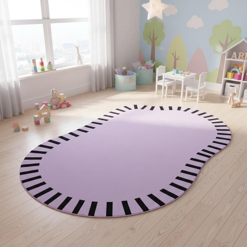 Nordic Style Abstract Shaped Lavender Purple Rug Modern Minimalist Non Slip Washable Area Rugs for Living Room Bedroom Kids Room Cozy Indoor Floor Decor Apartment Nursery Playroom Durable Carpet 7x10