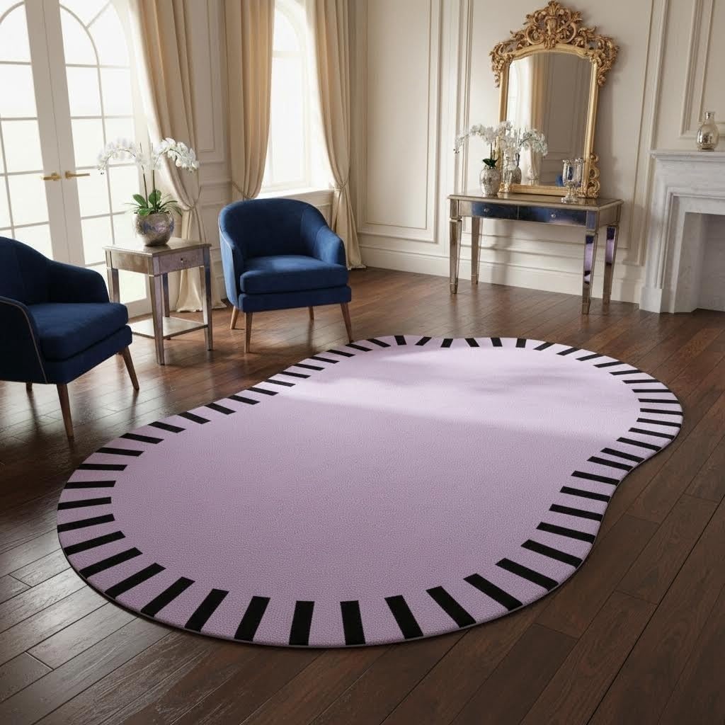 Nordic Style Abstract Shaped Lavender Purple Rug Modern Minimalist Non Slip Washable Area Rugs for Living Room Bedroom Kids Room Cozy Indoor Floor Decor Apartment Nursery Playroom Durable Carpet 7x10