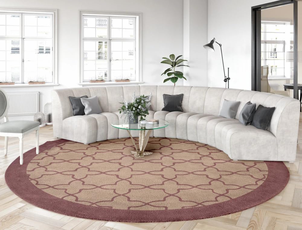Minimalist Modern Round Area Rug 7ft Tan Brown Washable Large Round Rugs for Bedroom Living Room Diningroom Non Skid Circle Carpet Nordic Solid Decor Hallway Farmhouse Stain Resistant Floor Mat