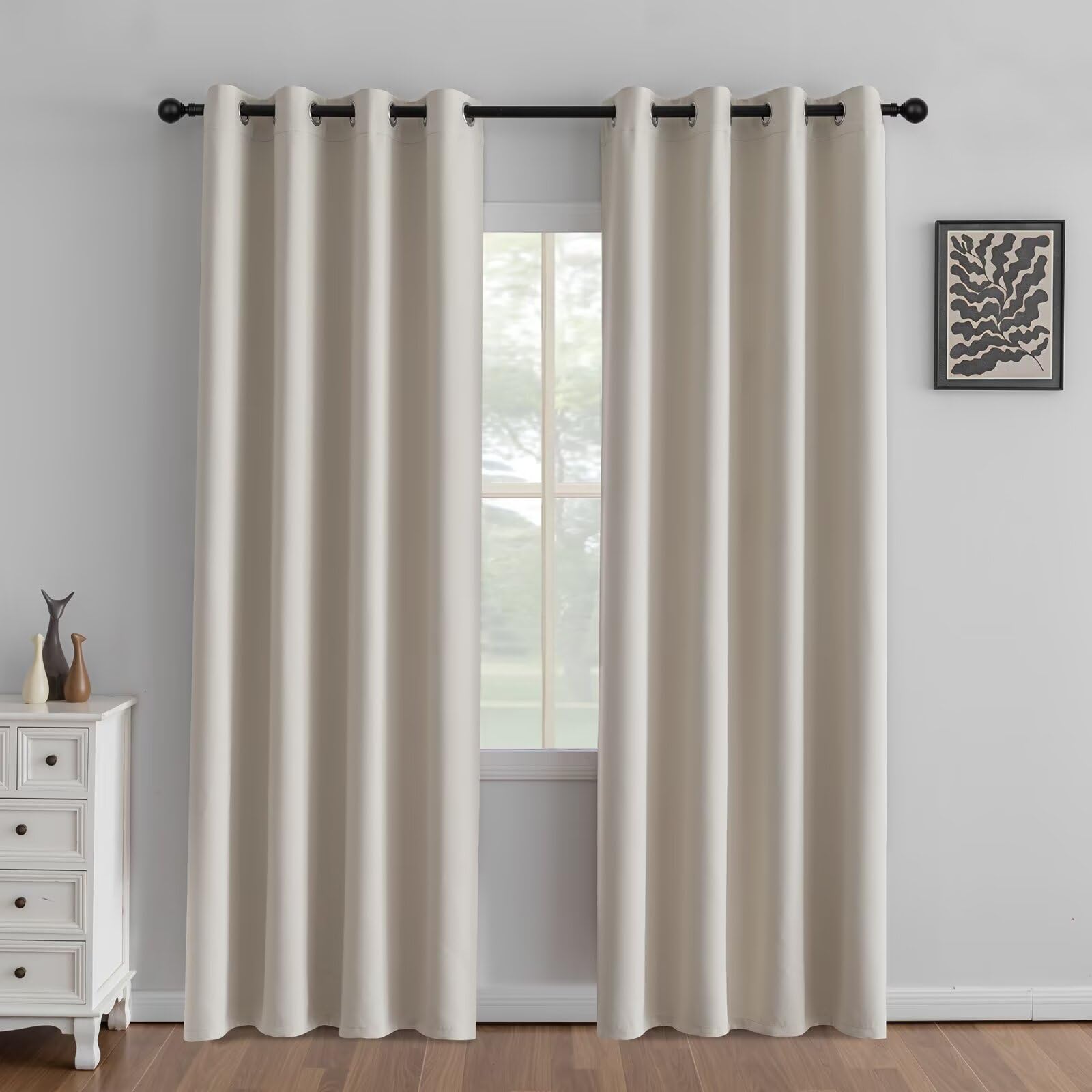 IGEMAEVE Cream Curtains 108 Inch Length 2 Panels Set, Light Filtering Curtains for Living Room 108 Inch Long, Grommet Energy Saving Semi Sheer Drapes for Bedroom Window(W52 x L108)