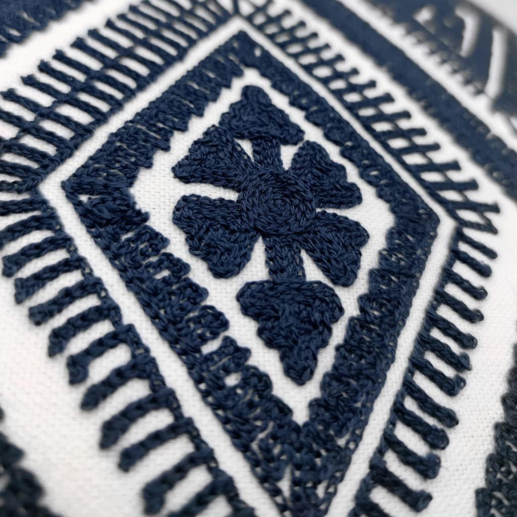 Navy Blue Boho Geometric Pillow Covers 18x18", Set of 2 Embroidered Cotton Cushion Cases