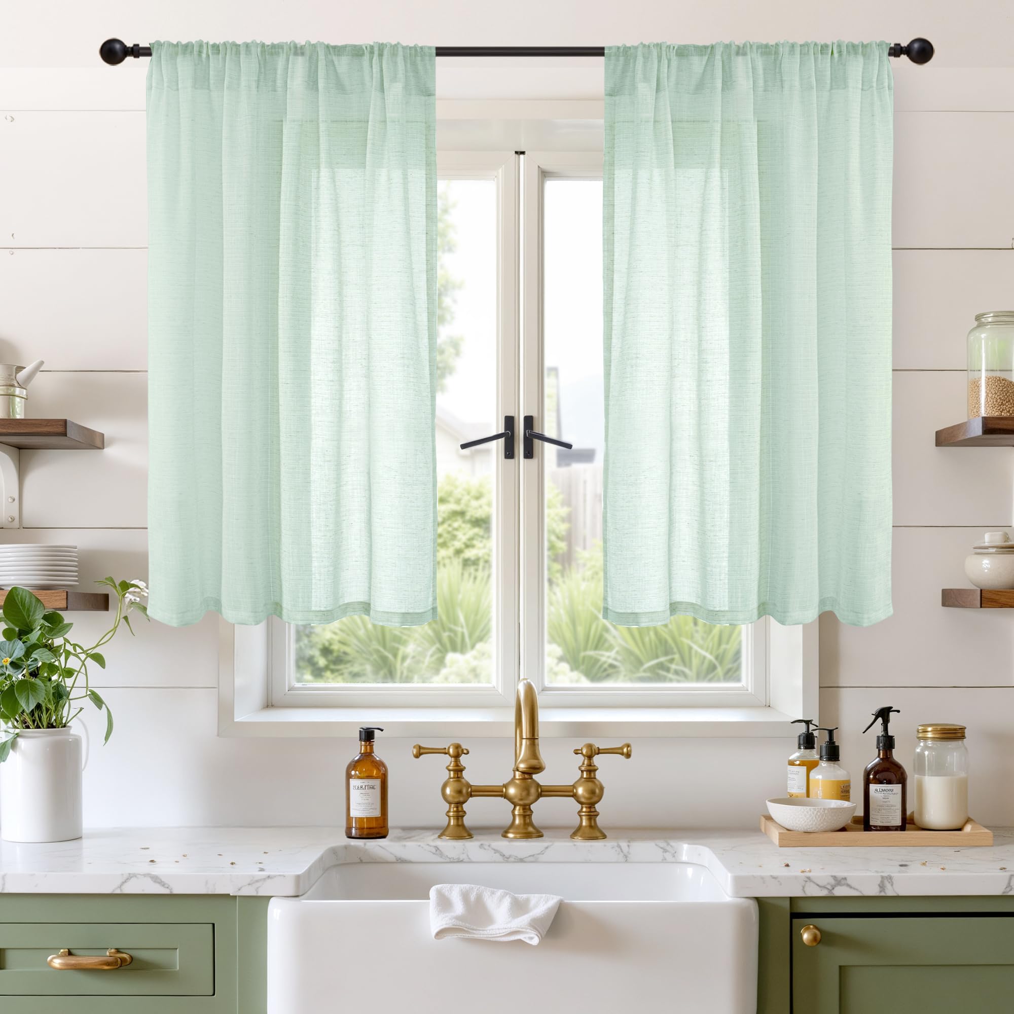 BGment 80 Inches Long Natural Linen Curtains 2 Panels Set - Burlap Light Filtering Window Drapes with Rod Pocket Semi Sheer for Farmhouse Bedroom Decor Rustic, 52 Inch Wide Each Panel