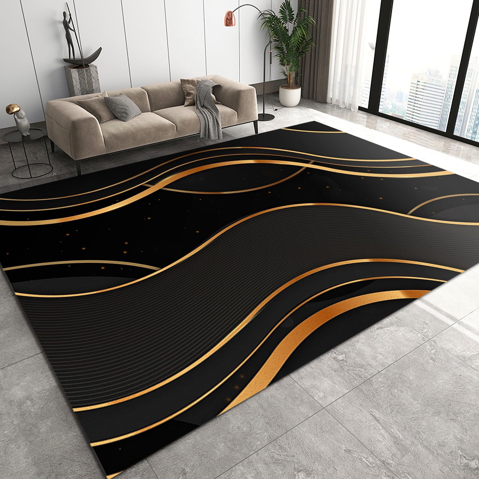 5x6 Area Rug Nordic Light Luxury Rugs for Bedroom, Emerald Green Pink Blue Gold Geometric Bedroom Rug Aesthetic Easy to Clean for Indoor Outdoor Hardwood Floors Home Decor