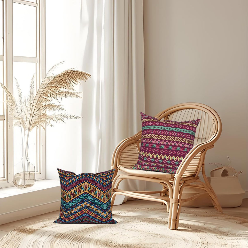 4 Pcs/Set Geometric Pillow Covers Boho Abstract Strips Patchwork Color Geometric Ethnic Colorful Vintage Artwork Linen Throw Cushion Cases for Couch Sofa Bedroom Decorative, 22"x22"
