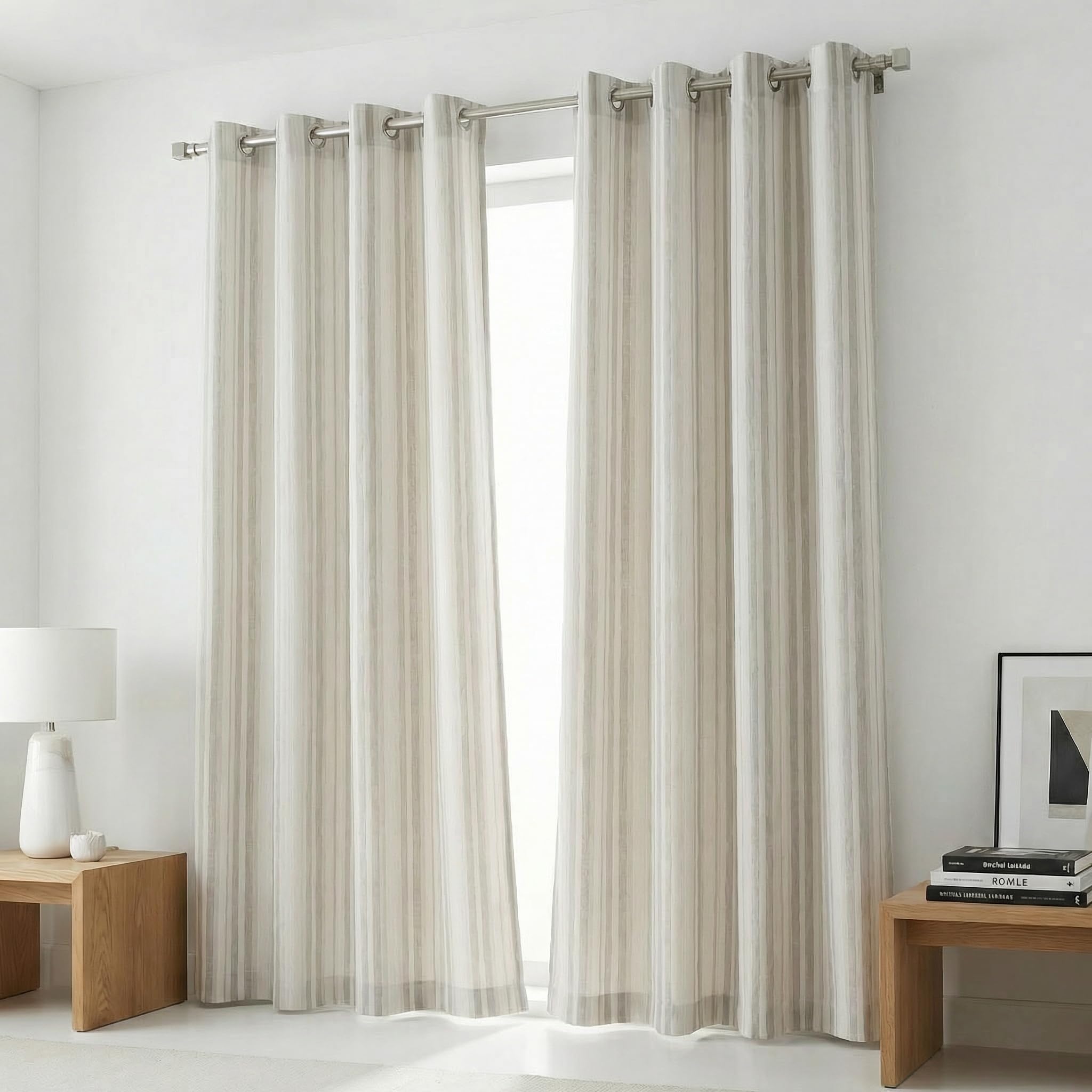 Cotton Curtains Long Durable Grommet with 2 panels 84 LengthX50 Width Inches Black/White|Sheer Backdrop Window Curtain|Livingroom|Bedroom|Kitchen Decor Soft Pre-Washed Semi Black-out| Shading Drapes