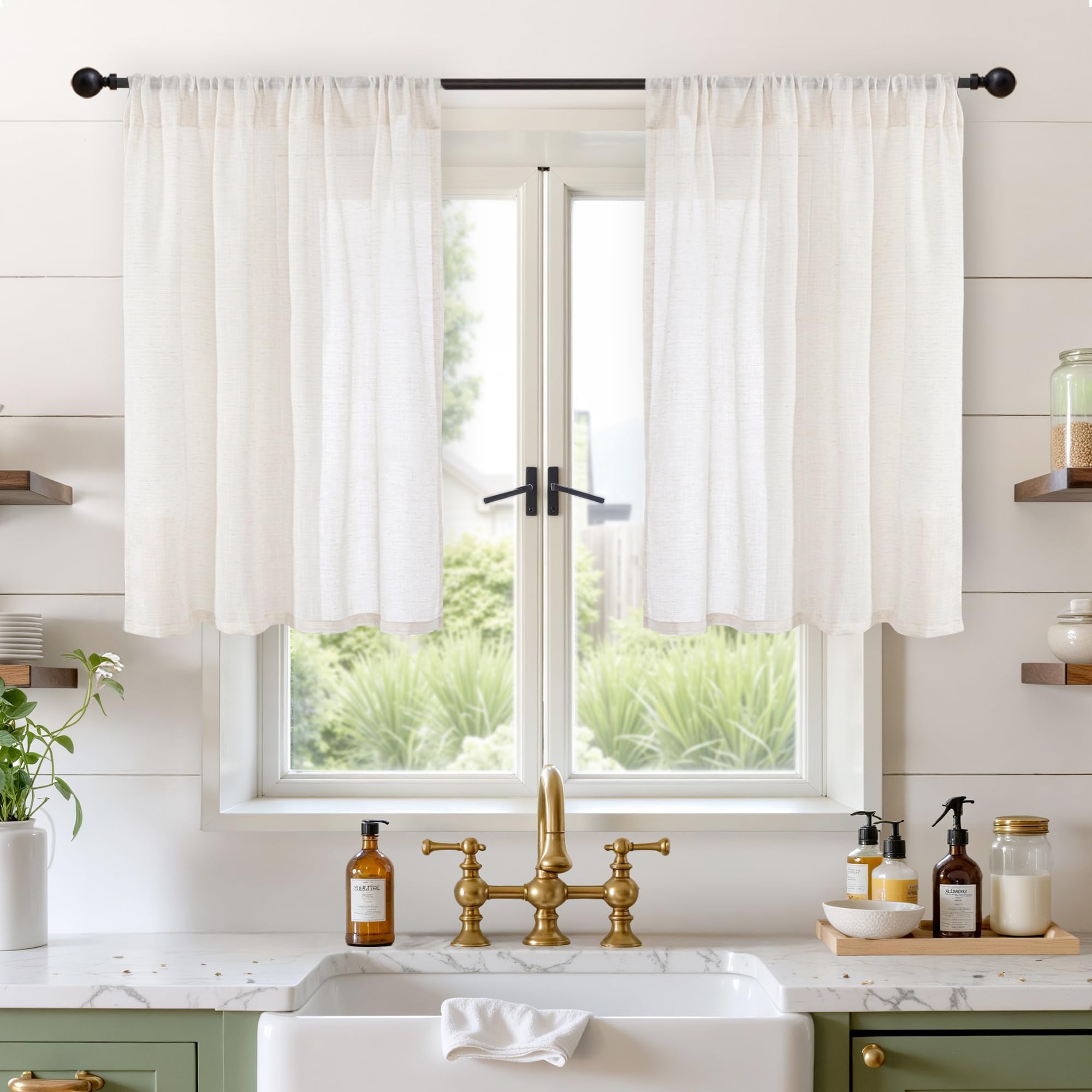 BGment 80 Inches Long Natural Linen Curtains 2 Panels Set - Burlap Light Filtering Window Drapes with Rod Pocket Semi Sheer for Farmhouse Bedroom Decor Rustic, 52 Inch Wide Each Panel