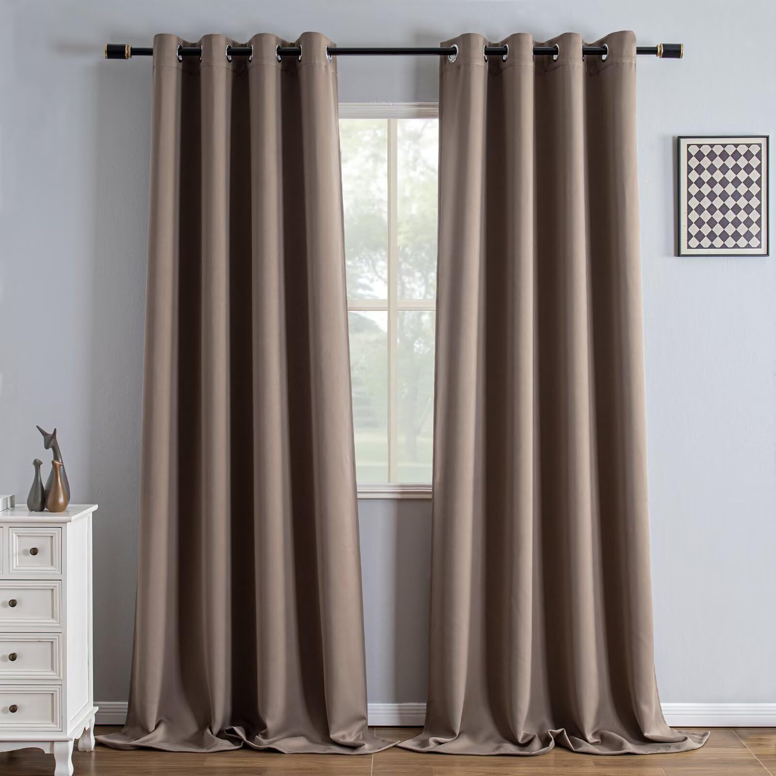 IGEMAEVE Cream Curtains 108 Inch Length 2 Panels Set, Light Filtering Curtains for Living Room 108 Inch Long, Grommet Energy Saving Semi Sheer Drapes for Bedroom Window(W52 x L108)