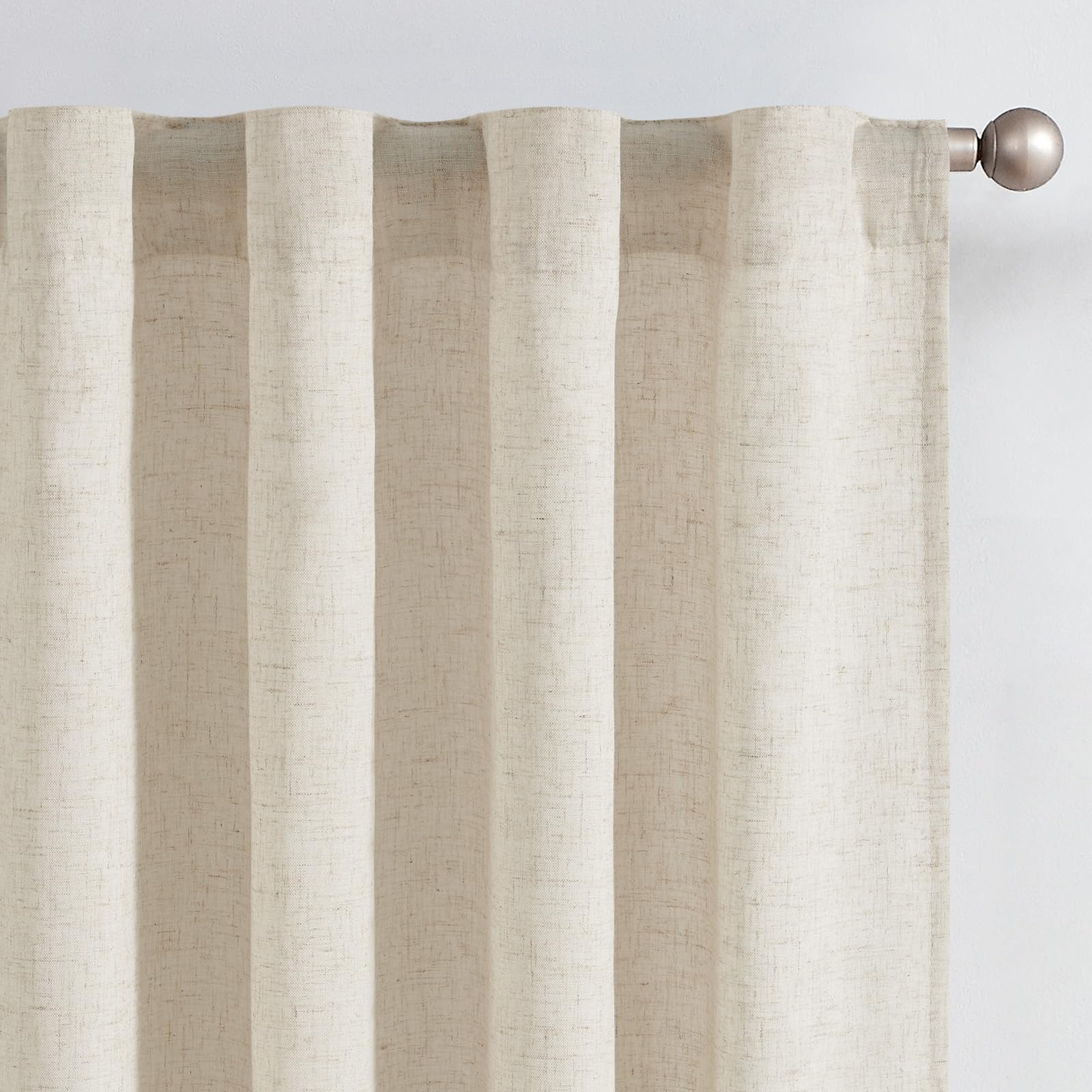 Linen Curtains for Living Room Bedroom 84 Inches Long Thick Linen Textured Beige Curtains Light Filtering Natural Semi Sheer Farmhouse Window Drapes, Country Rustic Drapes 2 Panels Back Tab/Rod Pocket