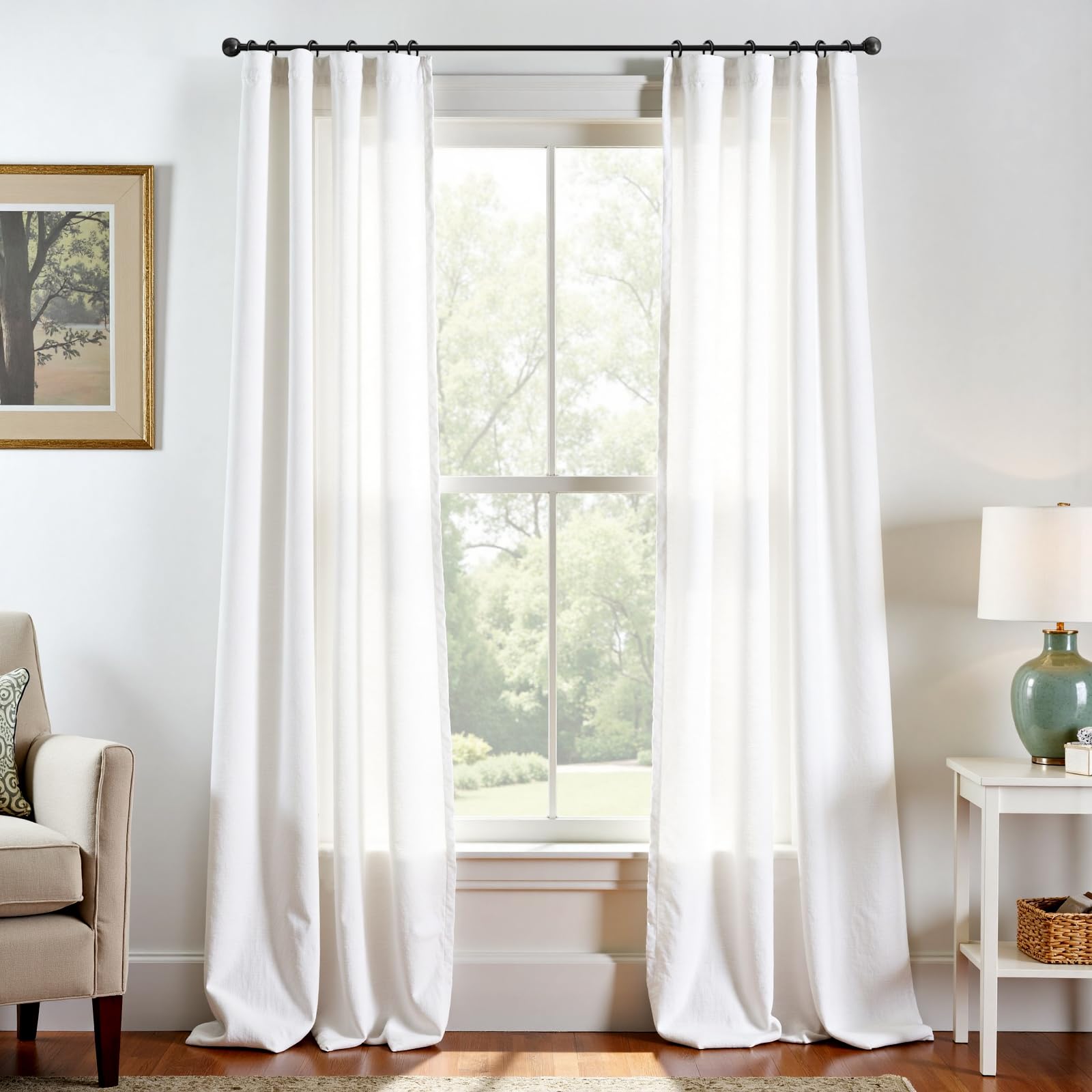 Linen Curtains for Living Room Bedroom 84 Inches Long Thick Linen Textured Beige Curtains Light Filtering Natural Semi Sheer Farmhouse Window Drapes, Country Rustic Drapes 2 Panels Back Tab/Rod Pocket