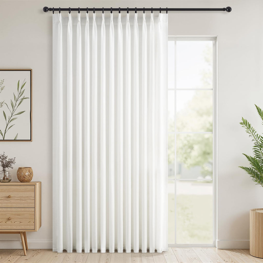 Topfinel 102 Inch Curtains 2 Panels Set,Two Packs Pinch Pleat Back Tab Linen Window Semi Sheer Privacy Thick Decorative Curtain Drapes for Living Room Bedroom,40x102 in Long,Ivory/Off White