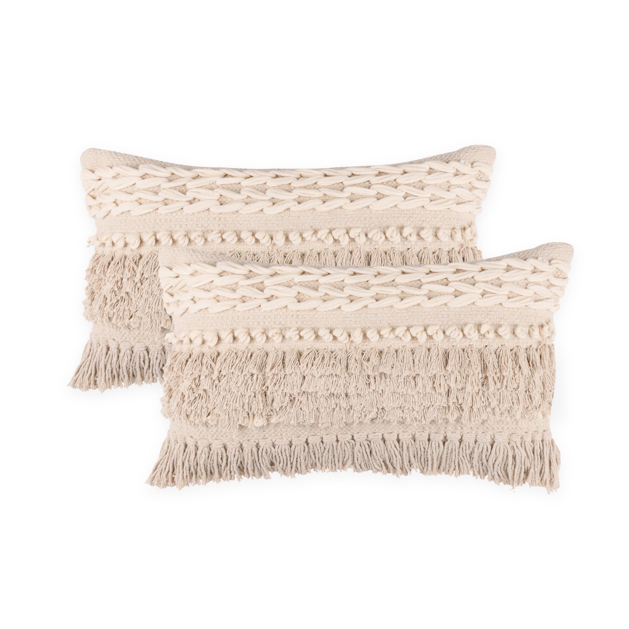 REDEARTH Handmade Boho Throw Pillow Covers - Bohemian Chic Farmhouse Style - Accent Woven Indoor and Outdoor Pillow Cushion Cases for Couch - Bed - Chair - Sofa - Benches – Set of 2-18"x18" - Taupe