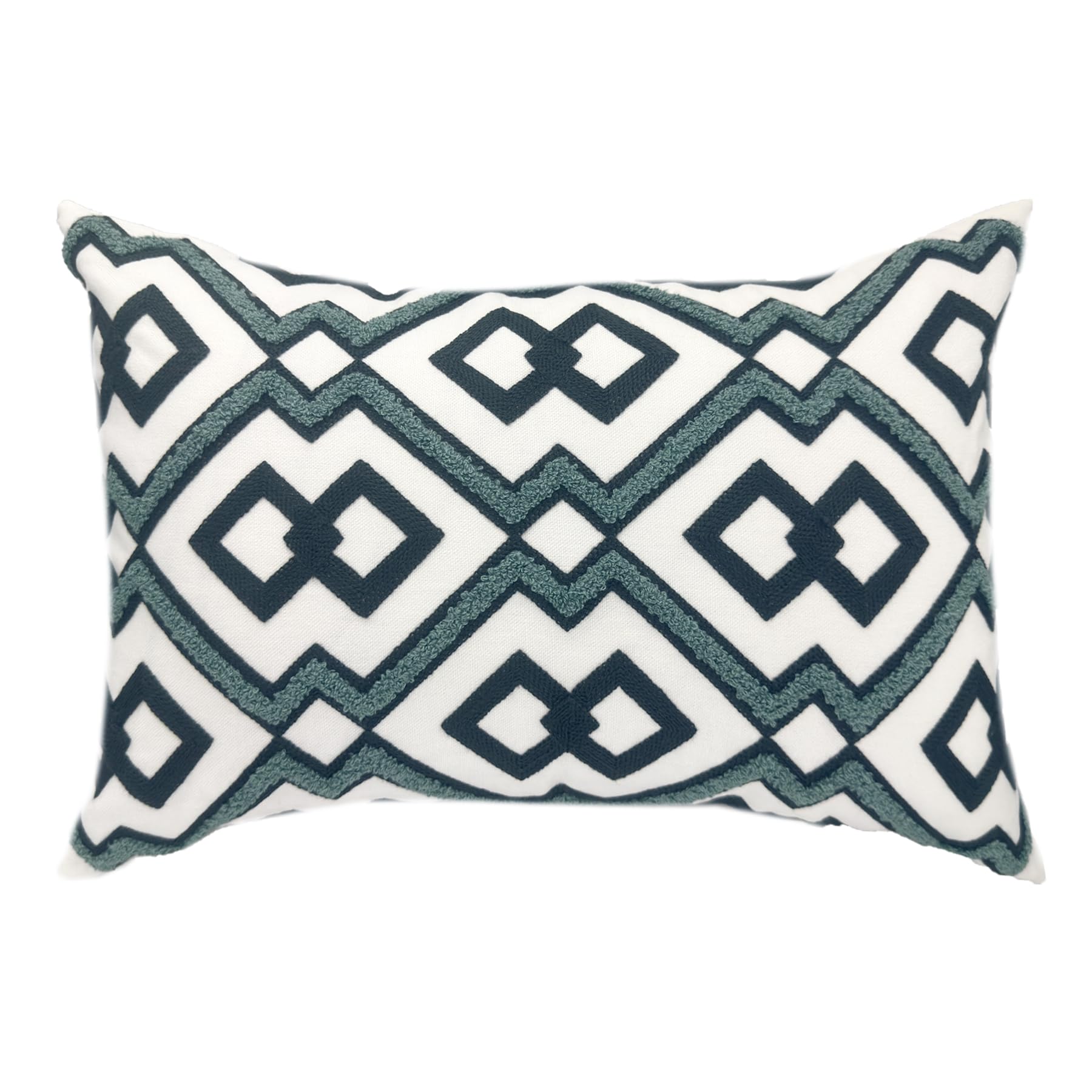 Navy Blue Boho Geometric Pillow Covers 18x18", Set of 2 Embroidered Cotton Cushion Cases