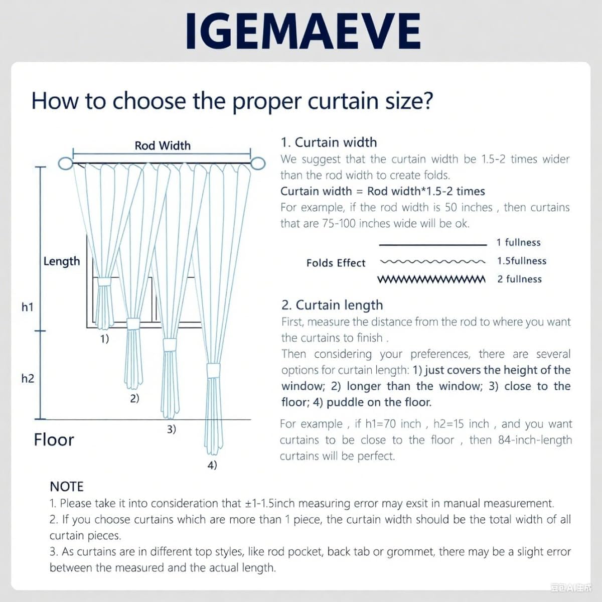 IGEMAEVE Cream Curtains 108 Inch Length 2 Panels Set, Light Filtering Curtains for Living Room 108 Inch Long, Grommet Energy Saving Semi Sheer Drapes for Bedroom Window(W52 x L108)