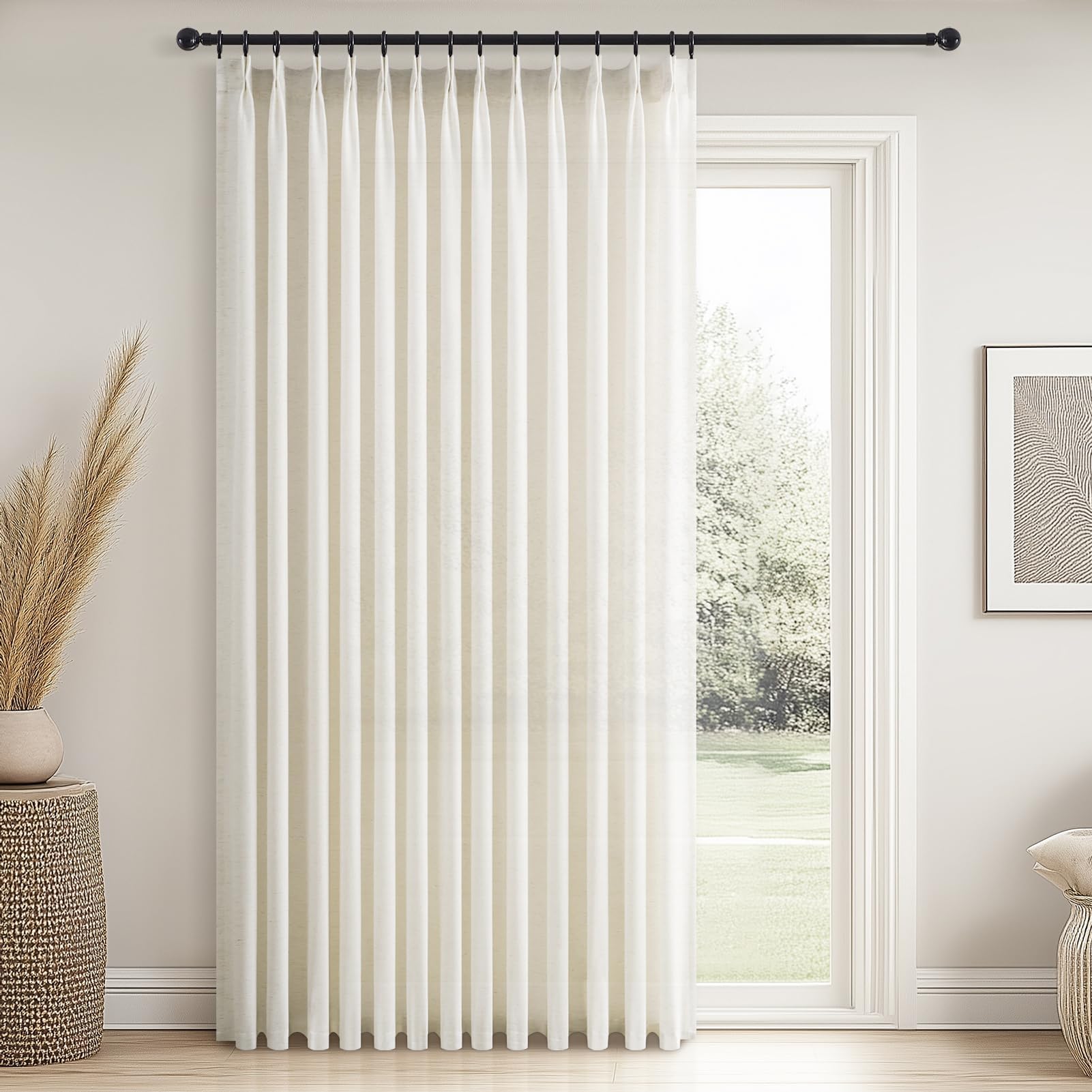Topfinel 102 Inch Curtains 2 Panels Set,Two Packs Pinch Pleat Back Tab Linen Window Semi Sheer Privacy Thick Decorative Curtain Drapes for Living Room Bedroom,40x102 in Long,Ivory/Off White