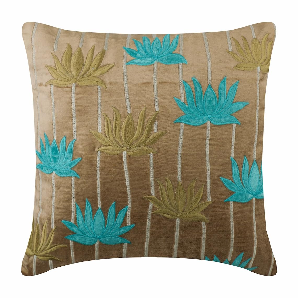 The HomeCentric Decorative Pillow Covers Beige Pack of 2, 20"x20" (50x50 cm) Linen Embroidery Cushion Covers for Sofa, Geometric Modern Style - Juliette