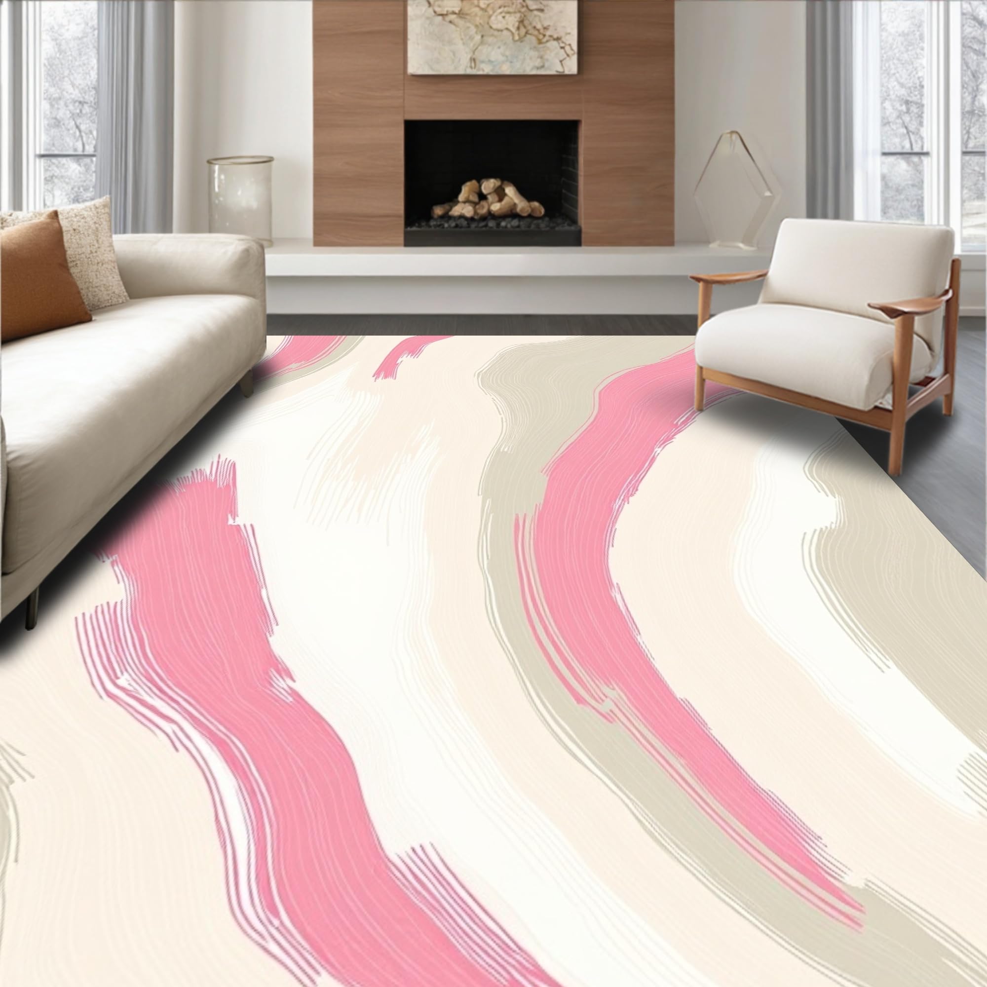 Gold 5x7 Flatwoven Area Rug, Crest Wave Design, Washable for Living Room Bedroom
