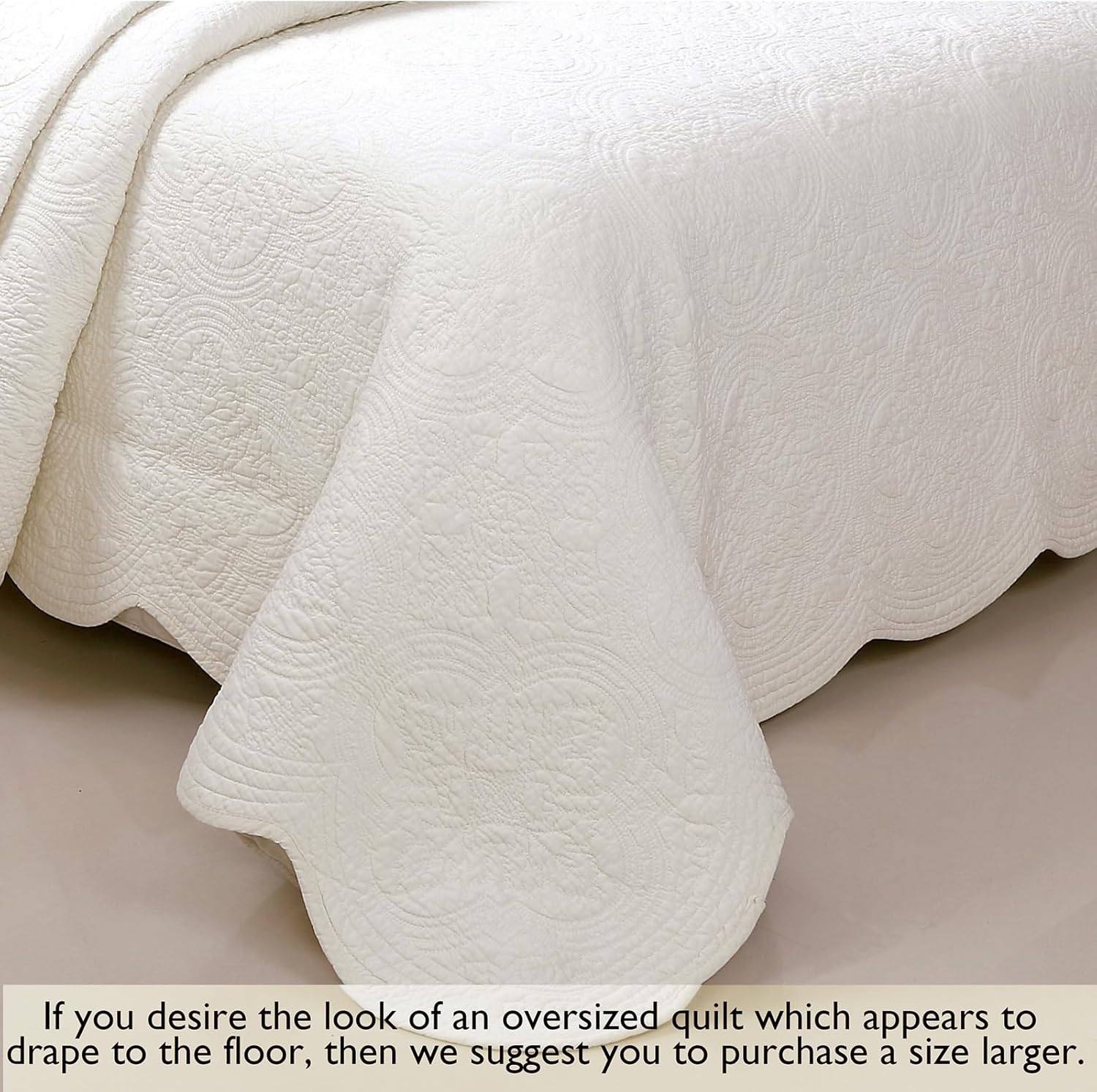Cozy Line Home Fashions 100% Cotton Medallion Off White Matelasse Embossed Bedding Quilt Set, Reversible Lightweight Bedspread, Coverlet for All Season (Blantyre - Ivory, Queen - 3 piece)