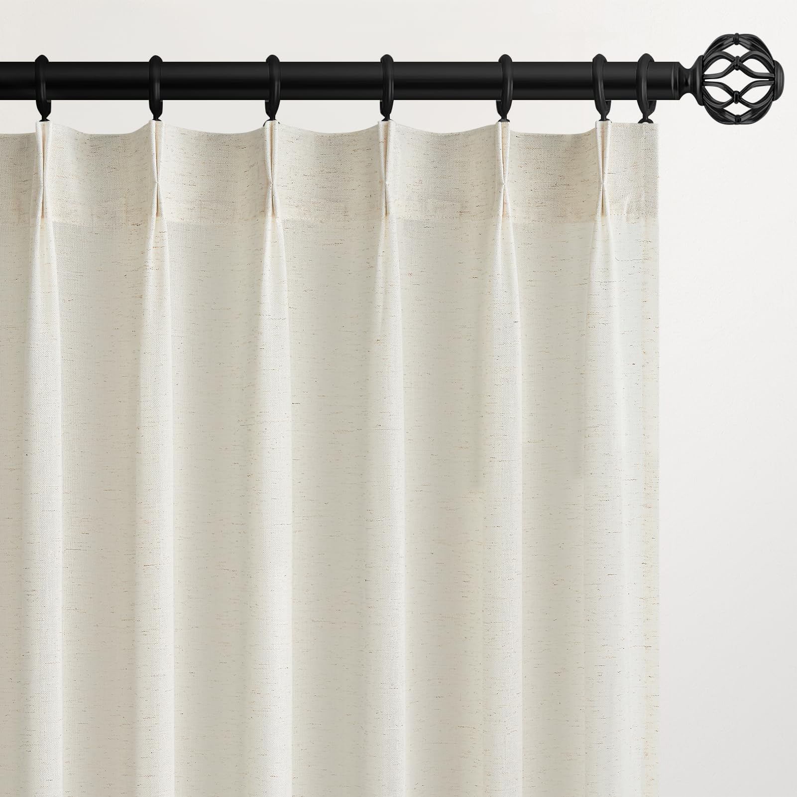 Topfinel 102 Inch Curtains 2 Panels Set,Two Packs Pinch Pleat Back Tab Linen Window Semi Sheer Privacy Thick Decorative Curtain Drapes for Living Room Bedroom,40x102 in Long,Ivory/Off White
