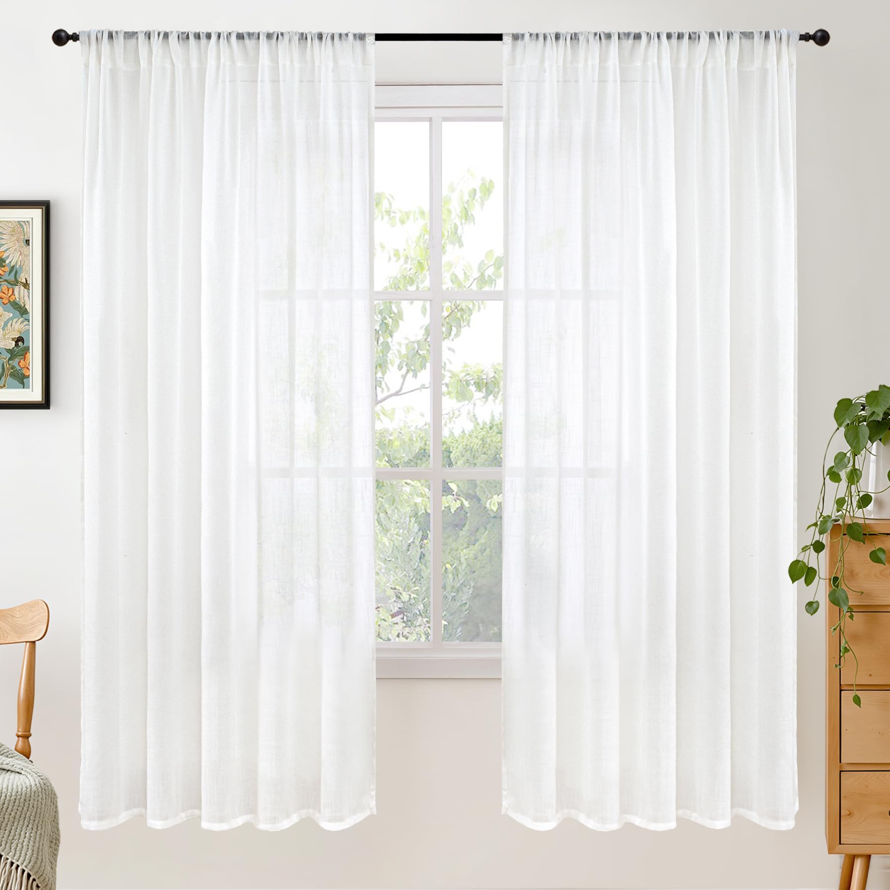 BGment 80 Inches Long Natural Linen Curtains 2 Panels Set - Burlap Light Filtering Window Drapes with Rod Pocket Semi Sheer for Farmhouse Bedroom Decor Rustic, 52 Inch Wide Each Panel