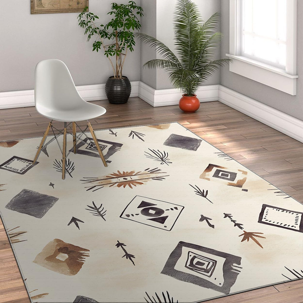 Southwestern Area Rugs 5x7ft Washable Arrow Rug Non Slip Low Pile Abstract Throw Floor Mat Nordic Indoor Carpet for Entryway Aesthetic Boho Home Bedroom Thin Artistic Rugs for Playroom