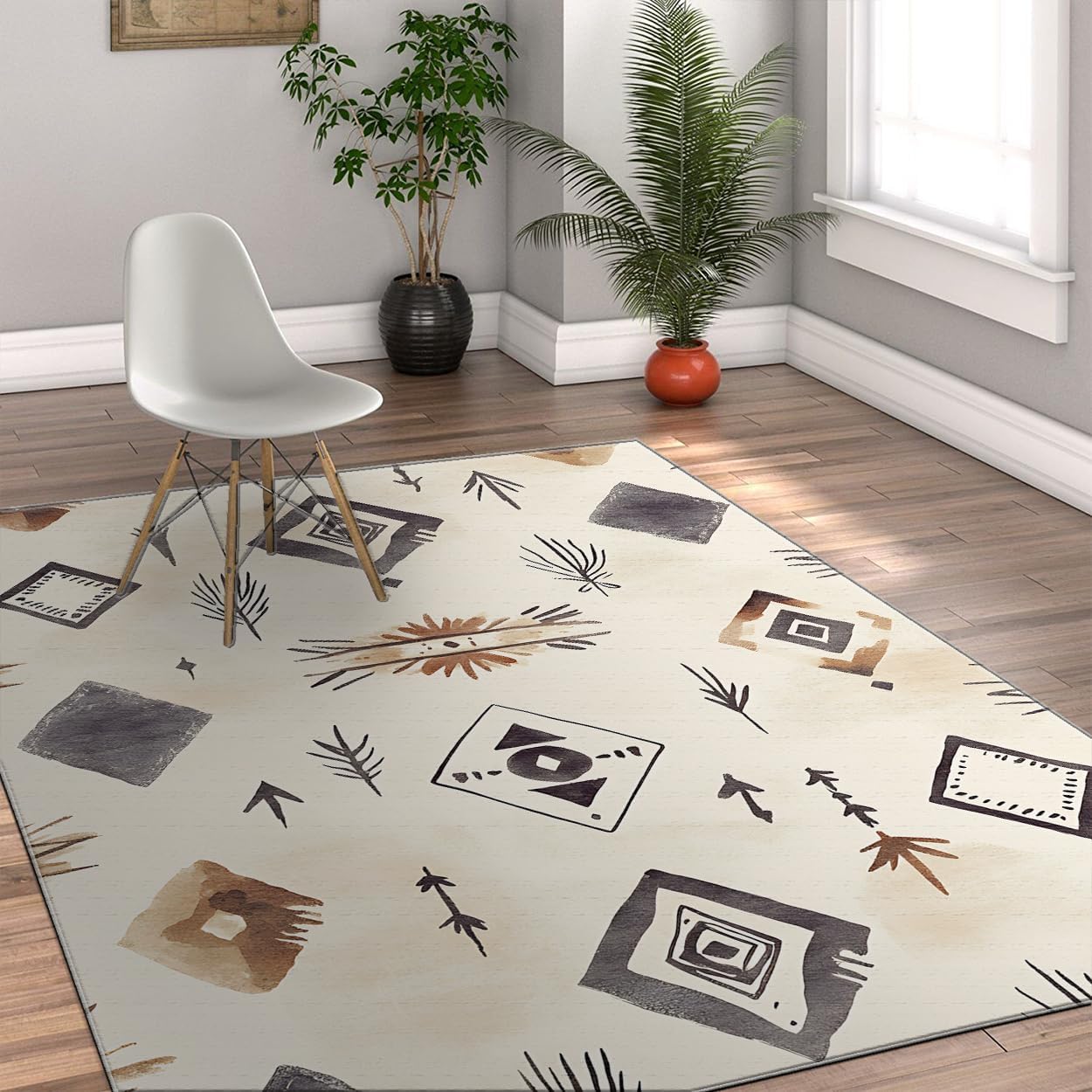 Southwestern Area Rugs 5x7ft Washable Arrow Rug Non Slip Low Pile Abstract Throw Floor Mat Nordic Indoor Carpet for Entryway Aesthetic Boho Home Bedroom Thin Artistic Rugs for Playroom