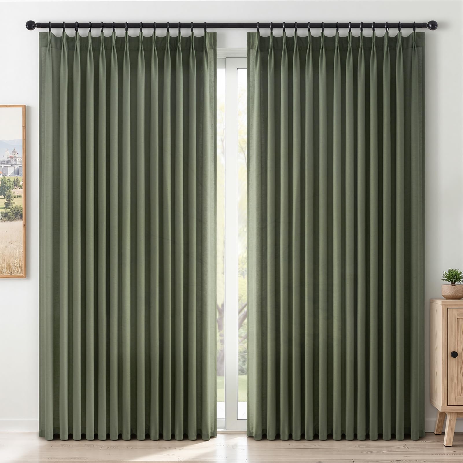 Topfinel 102 Inch Curtains 2 Panels Set,Two Packs Pinch Pleat Back Tab Linen Window Semi Sheer Privacy Thick Decorative Curtain Drapes for Living Room Bedroom,40x102 in Long,Ivory/Off White