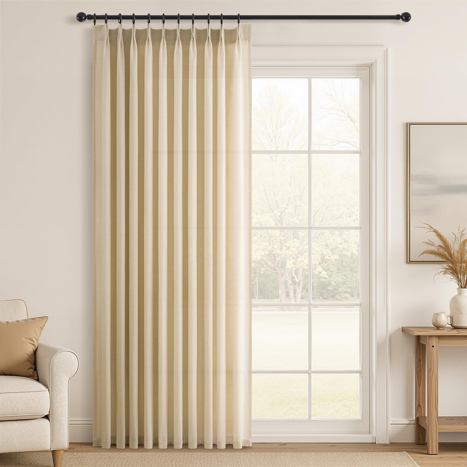 Topfinel 102 Inch Curtains 2 Panels Set,Two Packs Pinch Pleat Back Tab Linen Window Semi Sheer Privacy Thick Decorative Curtain Drapes for Living Room Bedroom,40x102 in Long,Ivory/Off White