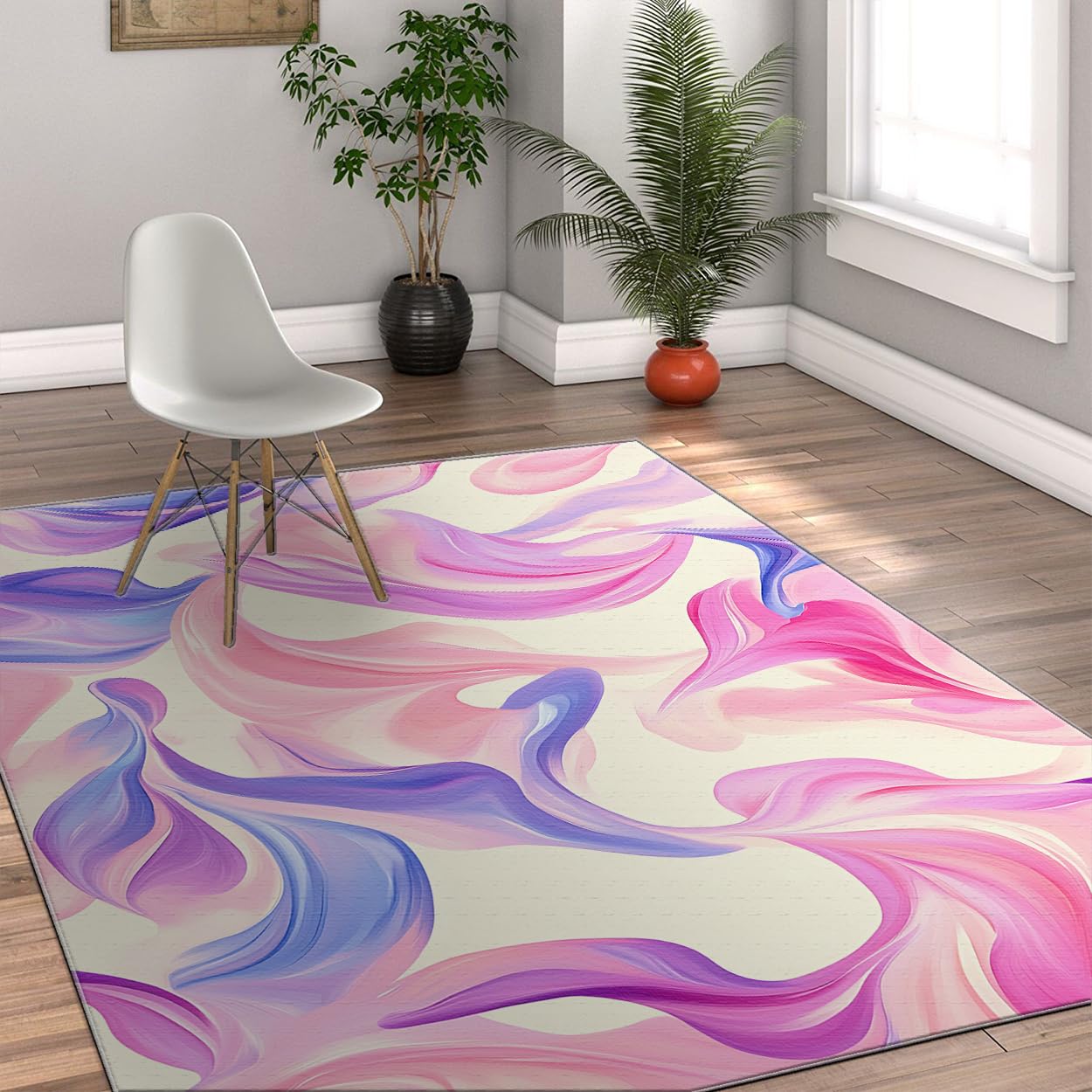 Abstract Line Area Rug 4×6ft, Foldable Stain Resistant Mat for Home & Office
