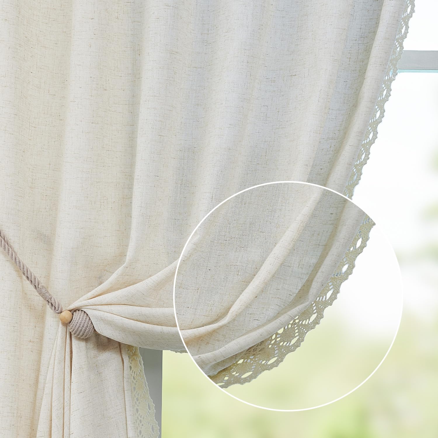 Linen Curtains for Living Room Bedroom 84 Inches Long Thick Linen Textured Beige Curtains Light Filtering Natural Semi Sheer Farmhouse Window Drapes, Country Rustic Drapes 2 Panels Back Tab/Rod Pocket