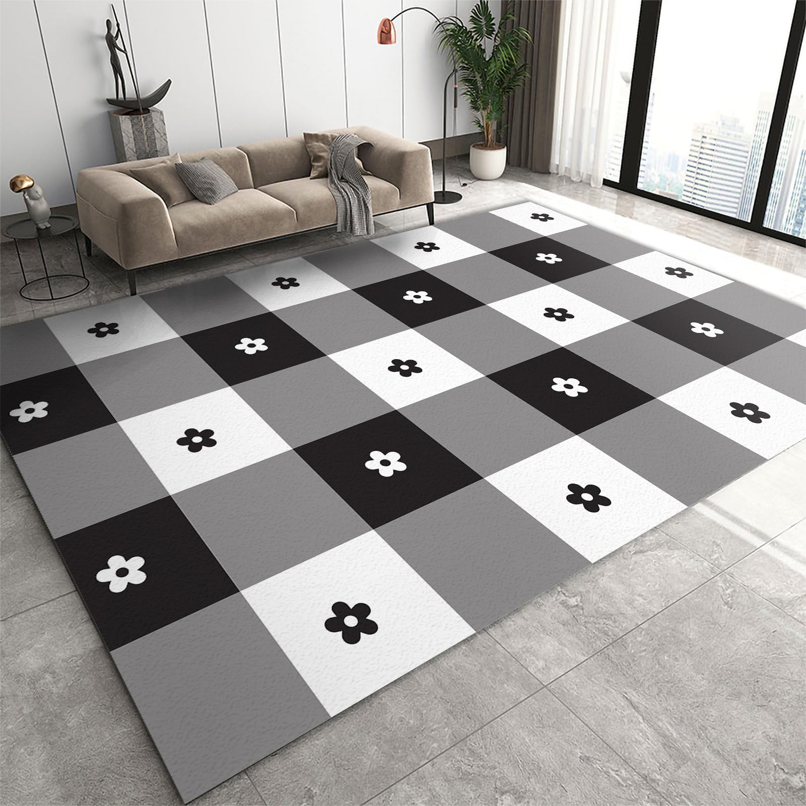 3x5 Rug Minimalist Light Luxury Washable Rugs, Nordic Marble Irregular Geometry Bedroom Rugs with Non Slip Backing for Bedroom Hotel Hardwood Floors Garage Farmhouse