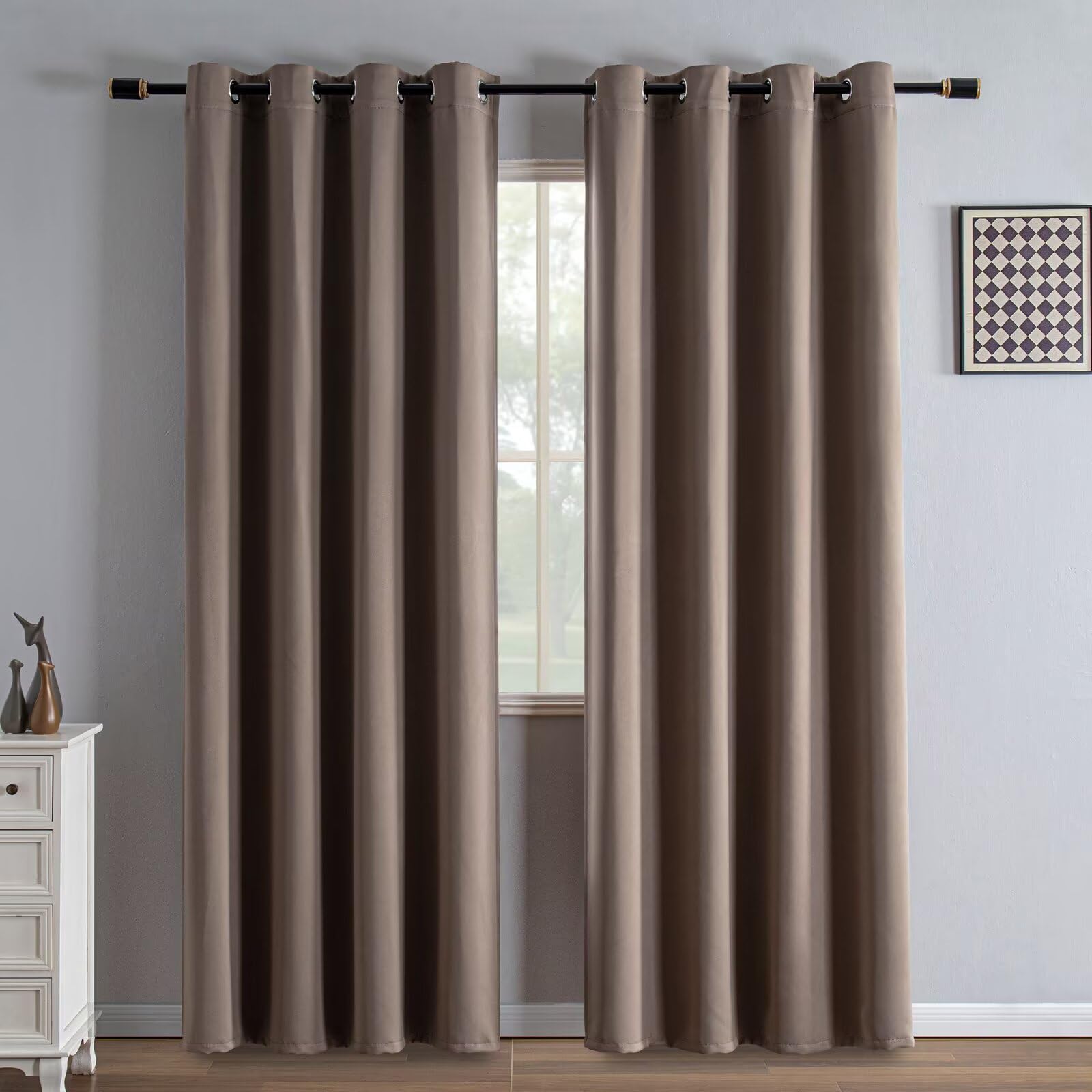 IGEMAEVE Cream Curtains 108 Inch Length 2 Panels Set, Light Filtering Curtains for Living Room 108 Inch Long, Grommet Energy Saving Semi Sheer Drapes for Bedroom Window(W52 x L108)