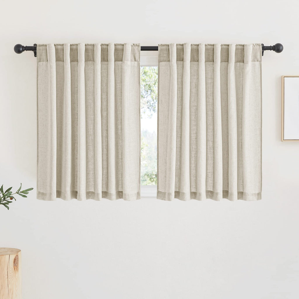 RYB HOME Semi Sheer Curtains - Linen Blend Privacy Curtains Sheer Window Treatment Drapes Farmhouse Decor for Bedroom Living Room Sliding Glass Door, 52 inch Wide x 95 inch Long 2 Panels, Linen