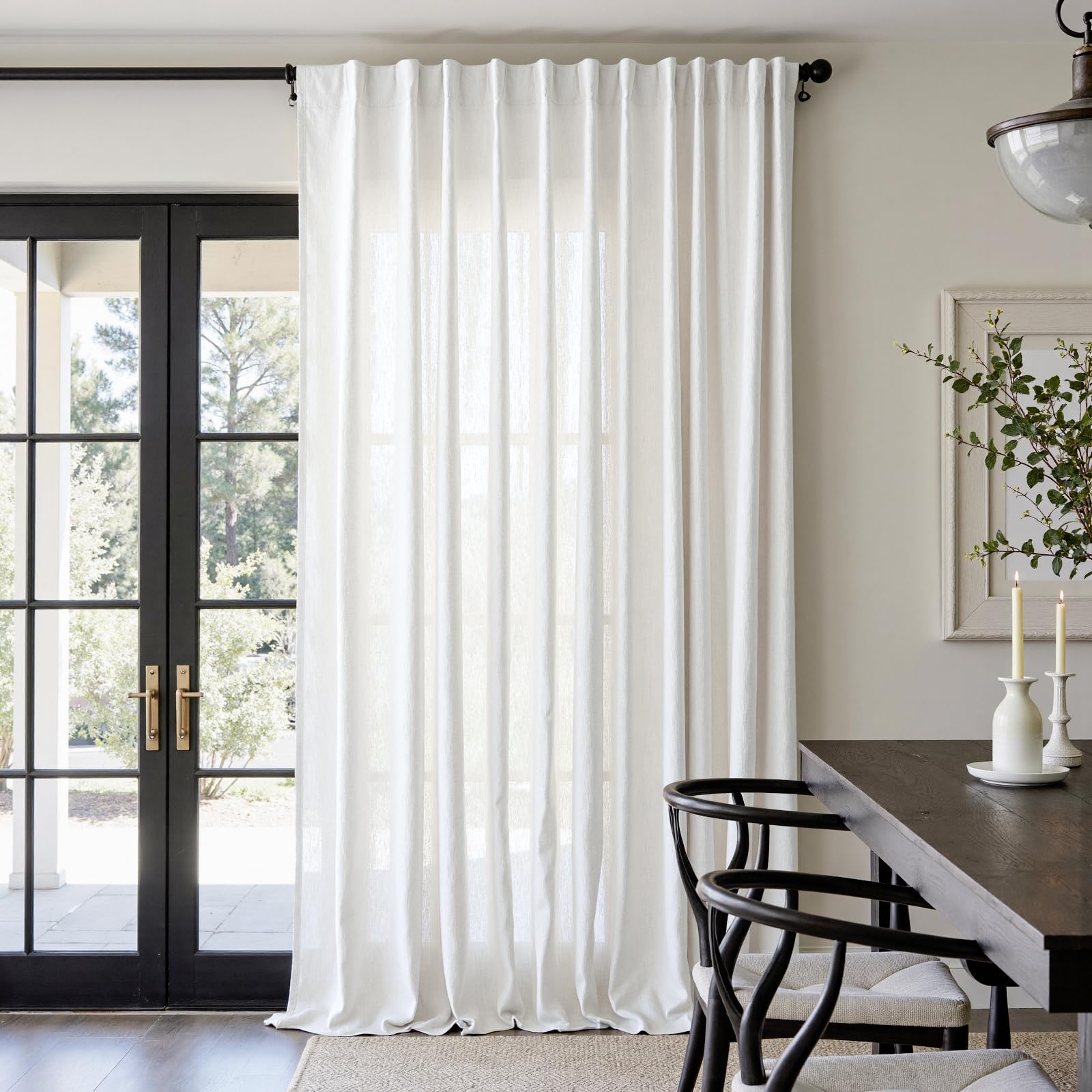 Linen Curtains for Living Room Bedroom 84 Inches Long Thick Linen Textured Beige Curtains Light Filtering Natural Semi Sheer Farmhouse Window Drapes, Country Rustic Drapes 2 Panels Back Tab/Rod Pocket